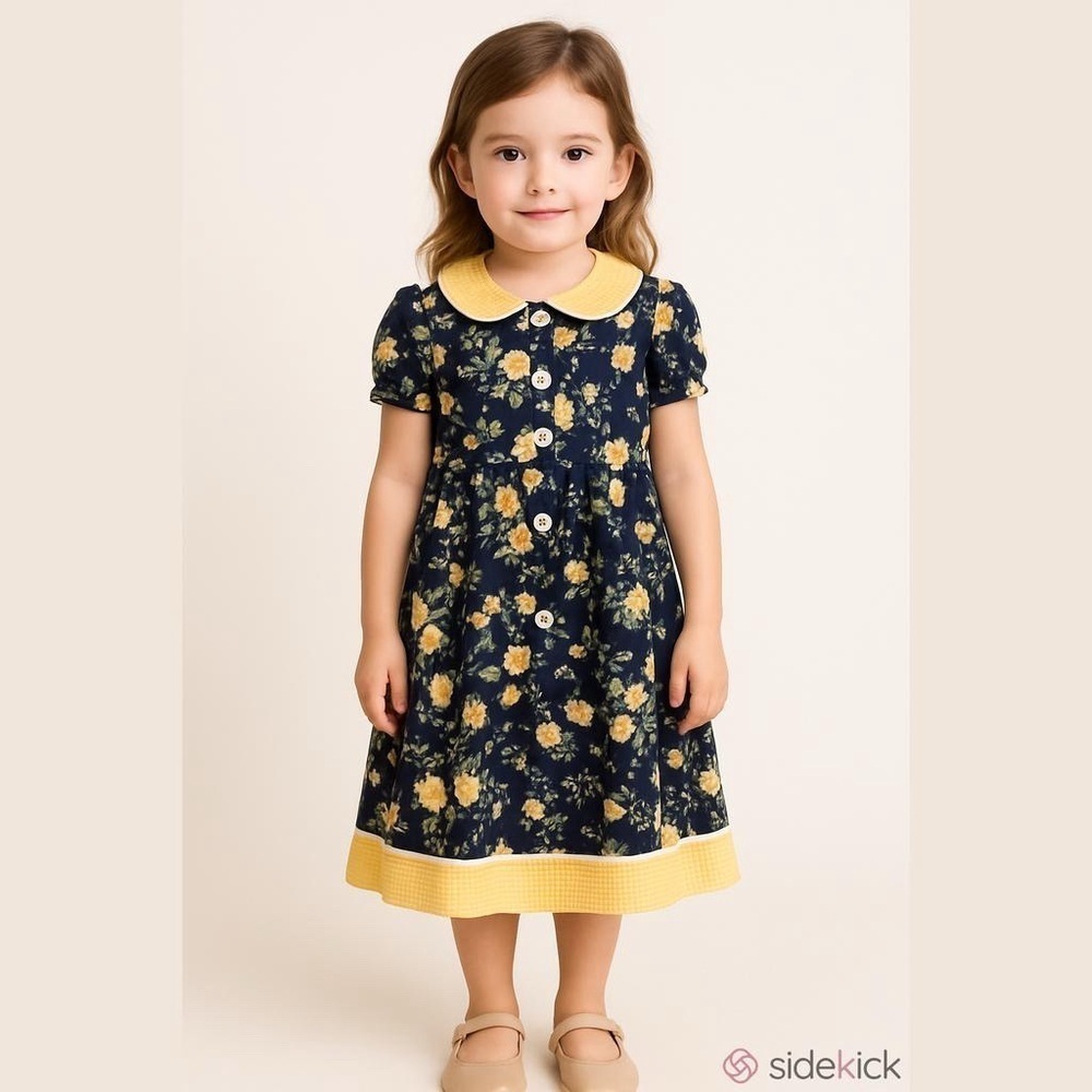 Rare Editions Floral Peter Pan Collar Cotton Dress Vintage